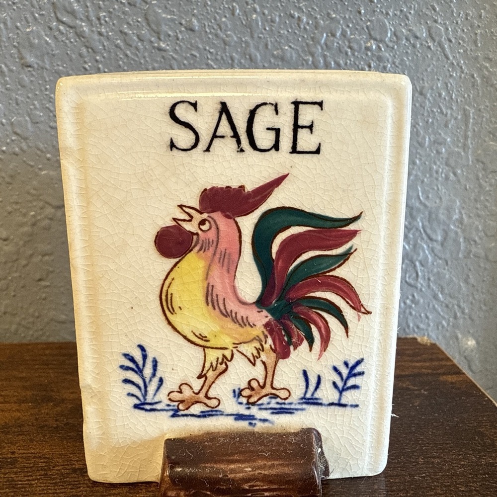Vintage Fred Roberts Rooster‎ Ceramic sage Apothecary Replacement Jar Japan